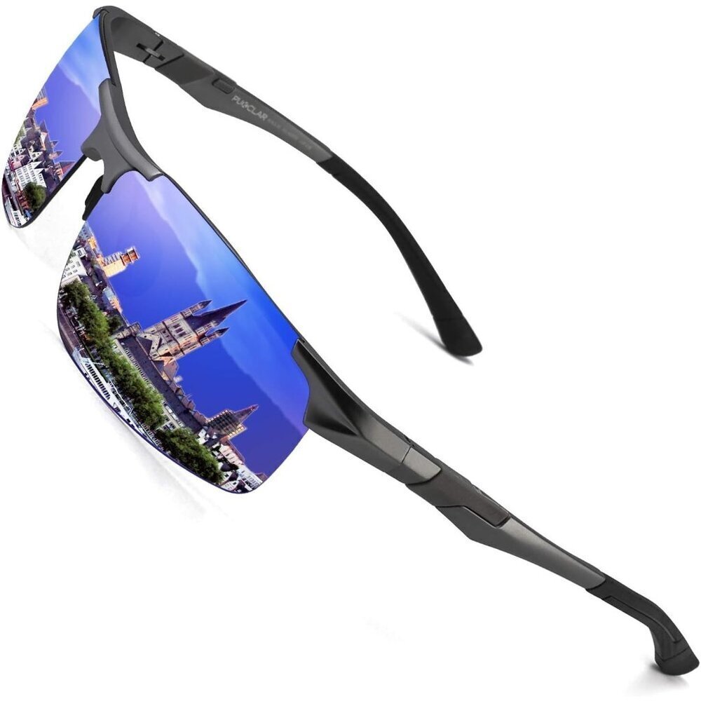 Mens Blue Mirrored Lens Al-Mg Metal Frame Polarized Cycling Fishing Golf Goggles